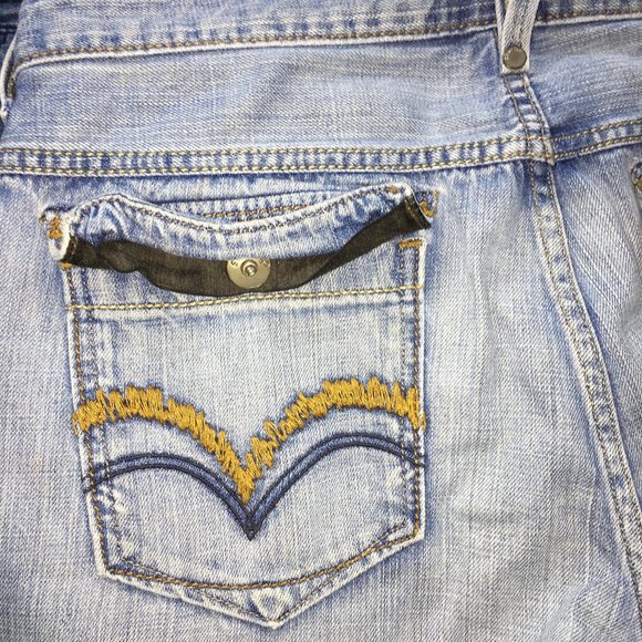 SilverTab Mens 34x30 Distressed Embroidered Flap Pocket Light Wash Straight Jean - Picture 12 of 12